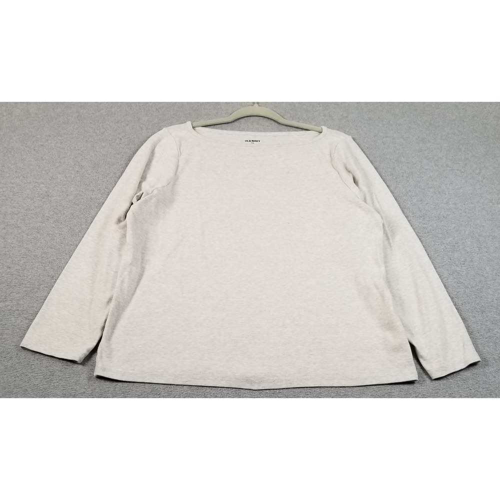 Old Navy Top Women 2X Plus Gray Long Sleeve Snug Boatneck Casual Basic Tee Knit